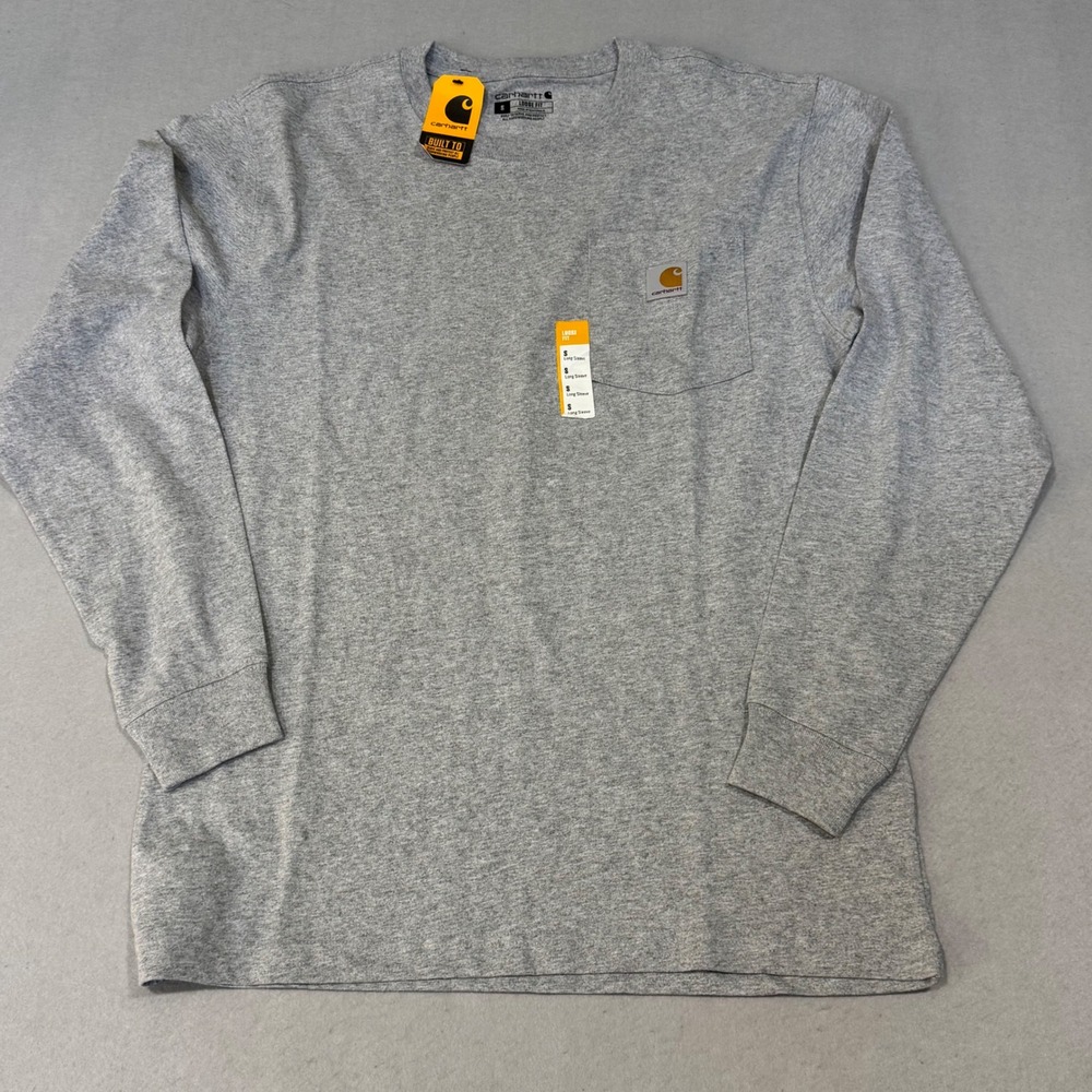 Carhartt Long Sleeve Pocket T-Shirt Mens Size S Grey Loose Fit Heavyweight K126